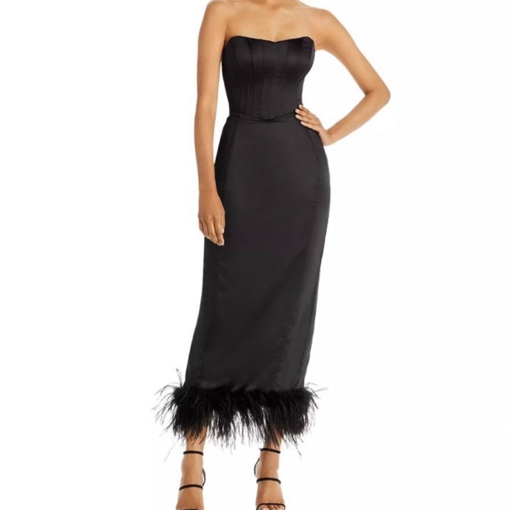 Aqua Black Dress with Feather Detail
